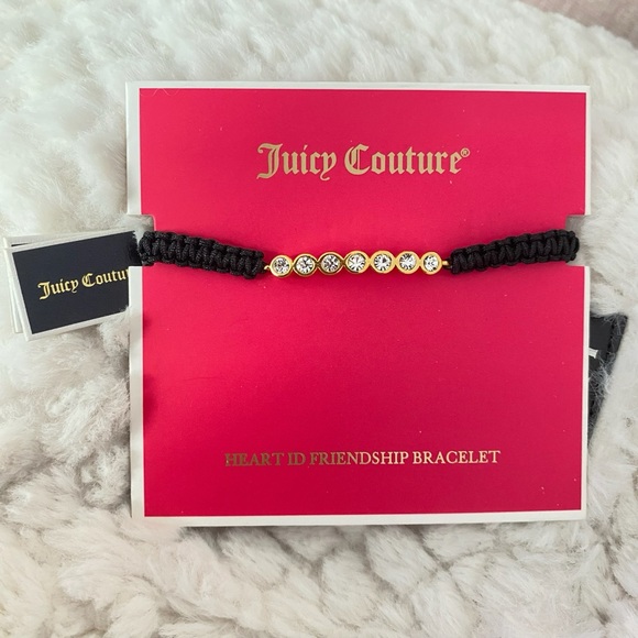 Juicy Couture Black Rope Gold Tone Crystal Friendship Adjustable Bracelet NWT - Picture 4 of 11